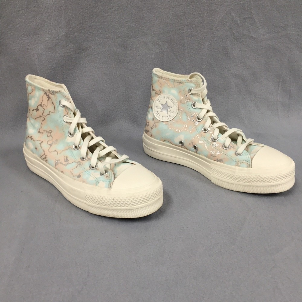 Converse Chuck Taylor All Star Lift Hi Marble Metallic Silver Mint Peach A02033C